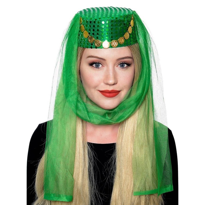 Harem Womens Veiled Green Pill Box Costume Hat