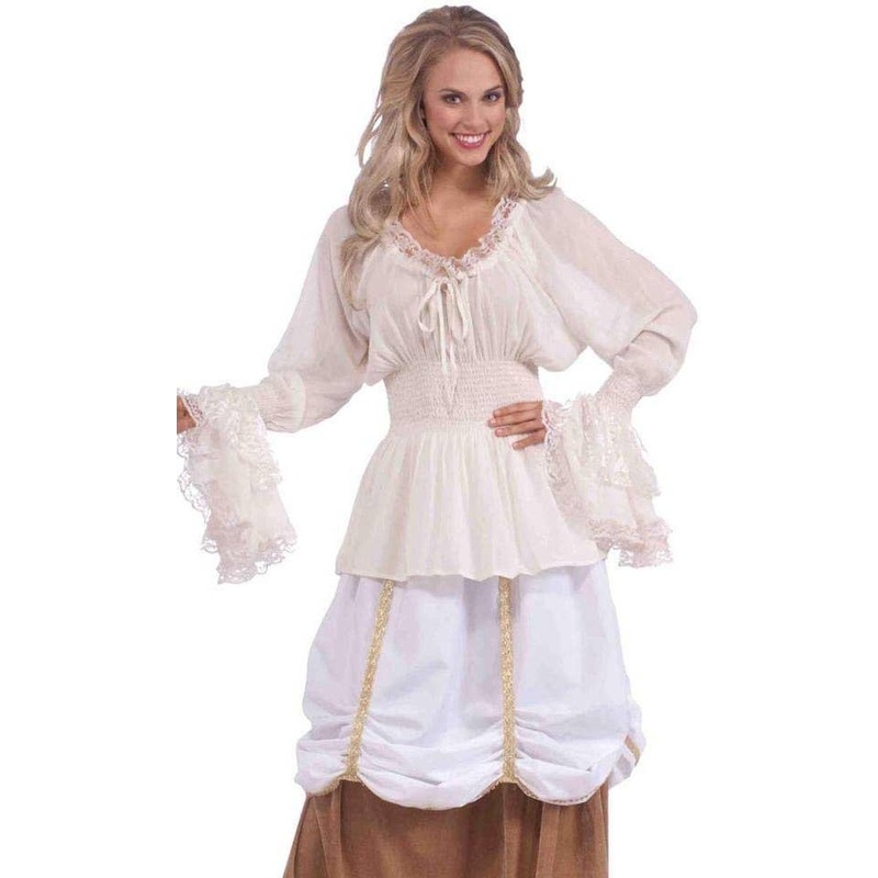 Medieval Womens Ruffled White Costume Blouse