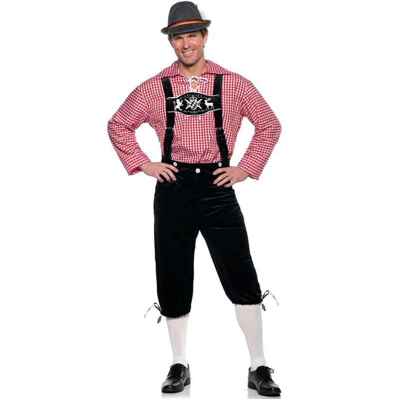 Oktoberfest Mens Deluxe Red Plus Size Lederhosen Costume