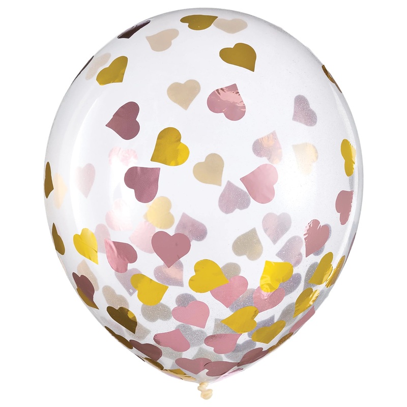 Pink Gold Heart Confetti Filled 12 Latex Balloons (6 count)