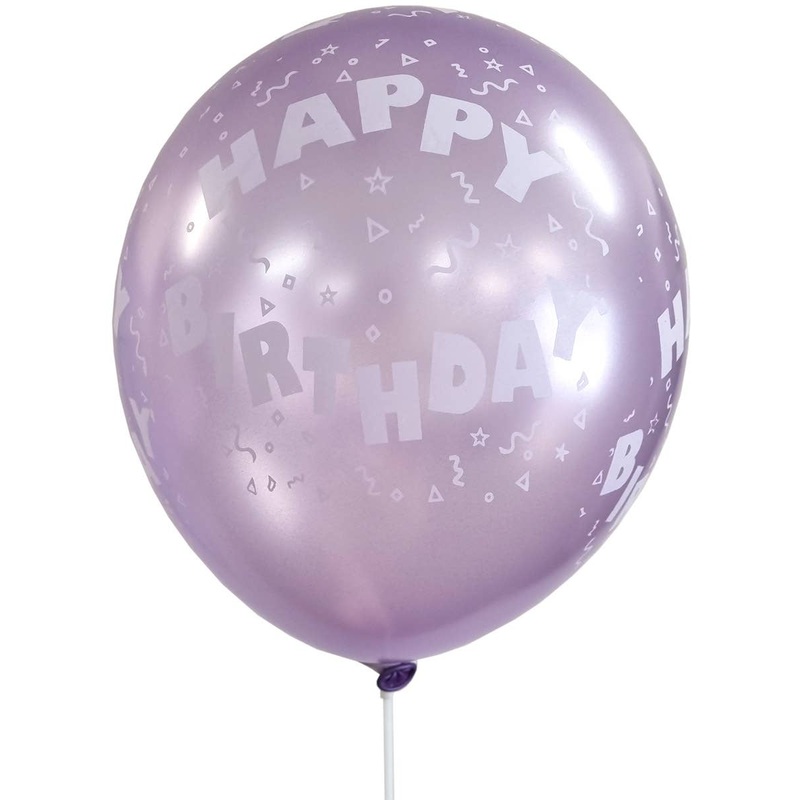 Purple and White Happy Birthday Print 10 Pack 30cm Latex Balloons
