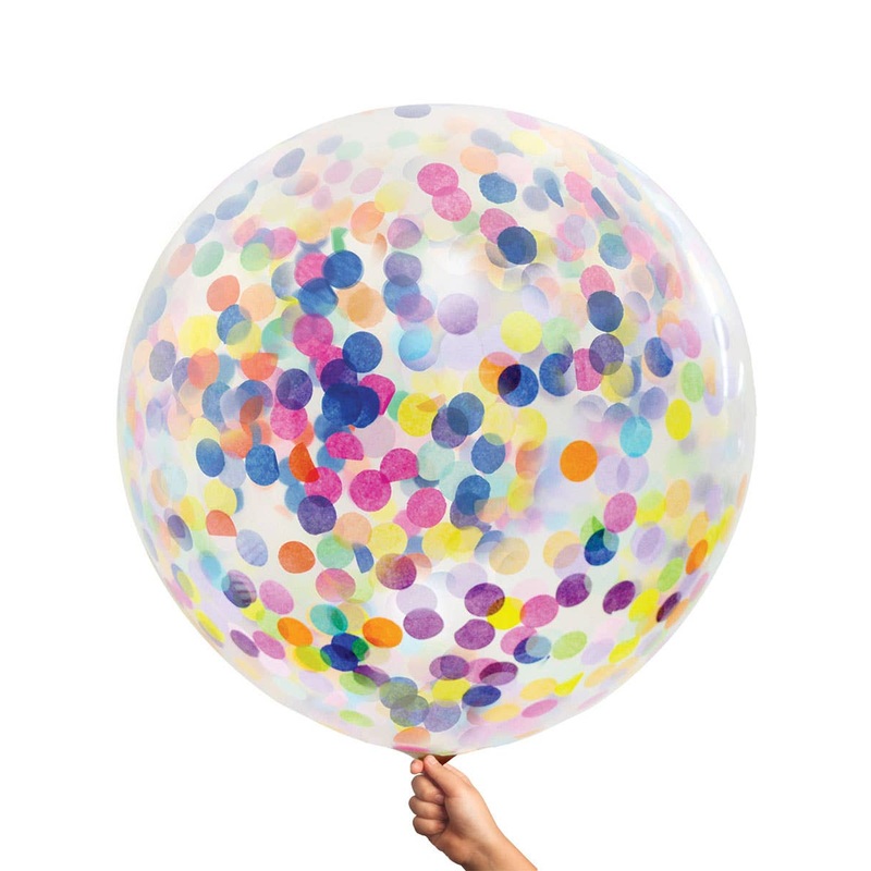 Rainbow Confetti Filled Jumbo 90cm Latex Balloon
