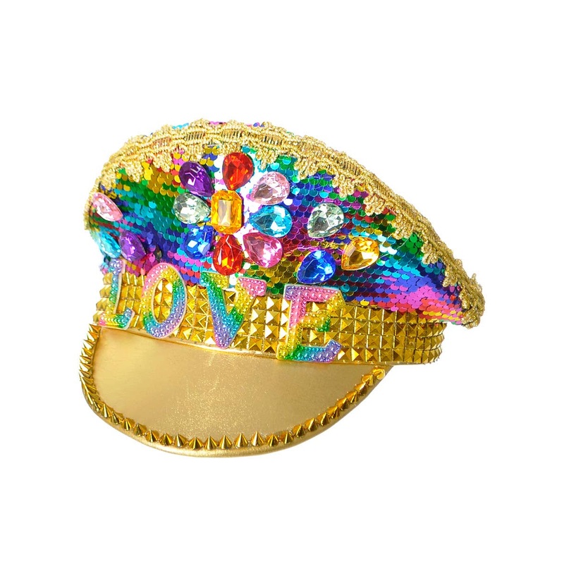 Rainbow Jewelled LOVE Mardi Gras Festival Hat
