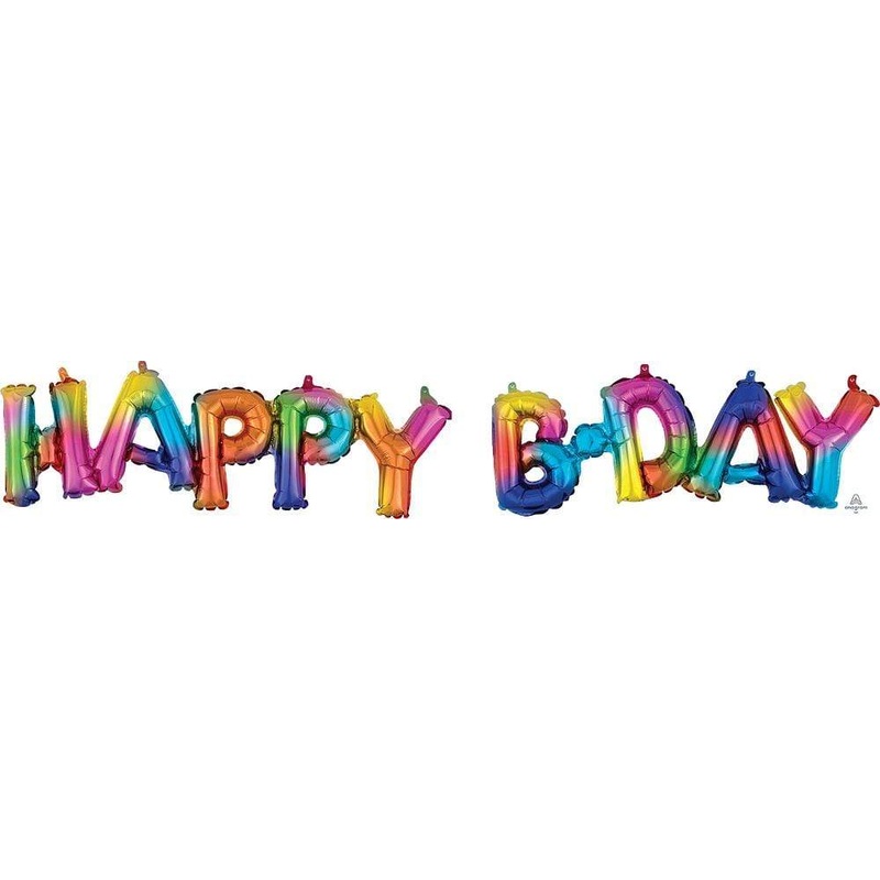 Rainbow Splash Happy B-Day Air-filled Phrase Balloon Kit