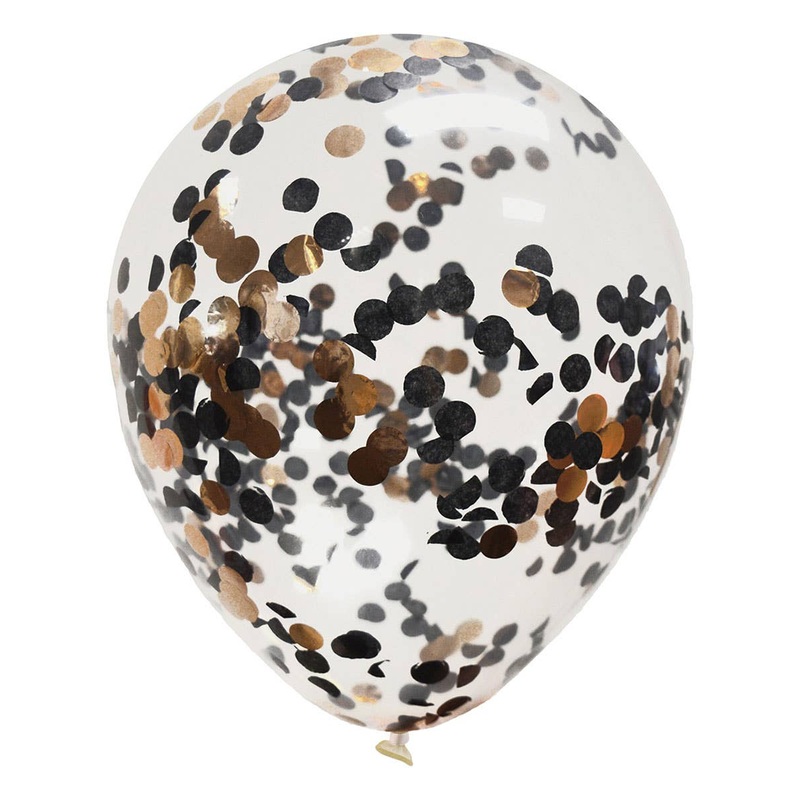 Rose Gold and Black Confetti Filled 3 Pack 30cm Latex Balloons