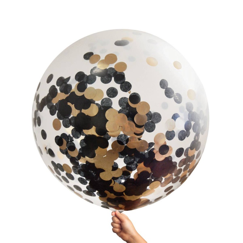 Rose Gold and Black Confetti Filled Jumbo 90cm Latex Balloon