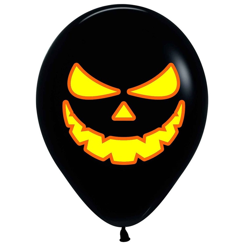 Scary Pumpkin Face Print 12 Pack 30cm Latex Halloween Balloons