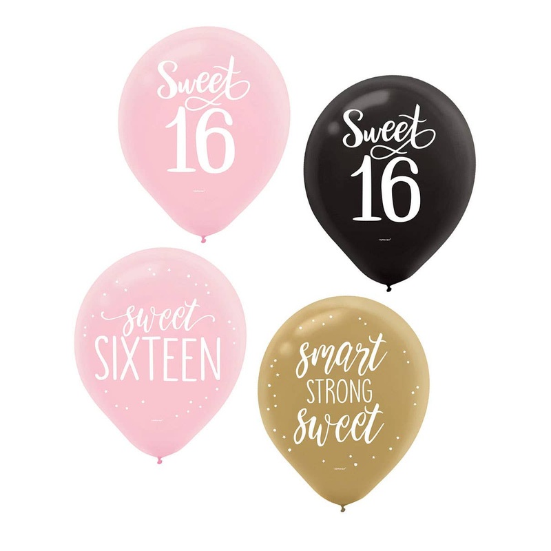 Sweet 16 Print Pink and Gold 15 Pack 30cm Latex Balloons