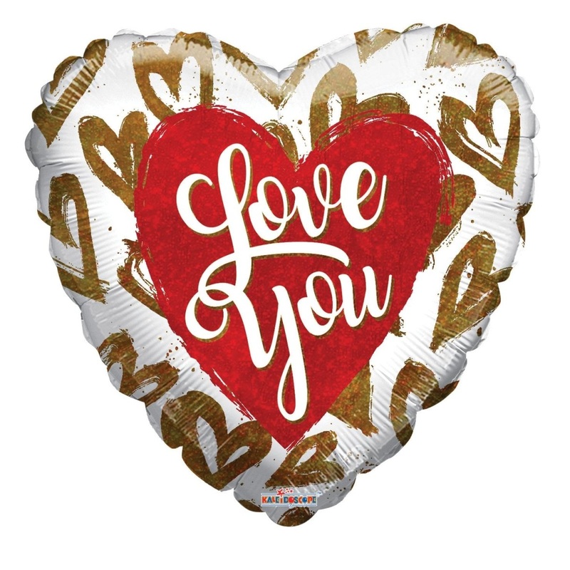 18" I Love You Golden Hearts Holographic Foil Balloon - (Single Pack) 16233-18