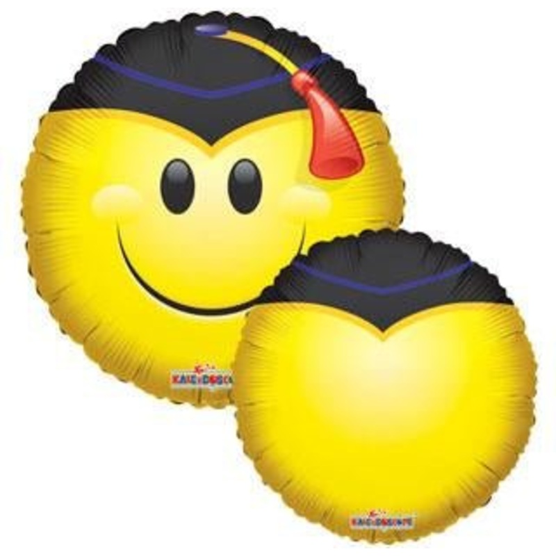 18" Smiley with Grad Cap Balloon - (Single Pack). 85140-18