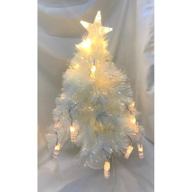 60cm Potted White Christmas Tree with Ultra Bright Warm White LED Lights and Photo Clips