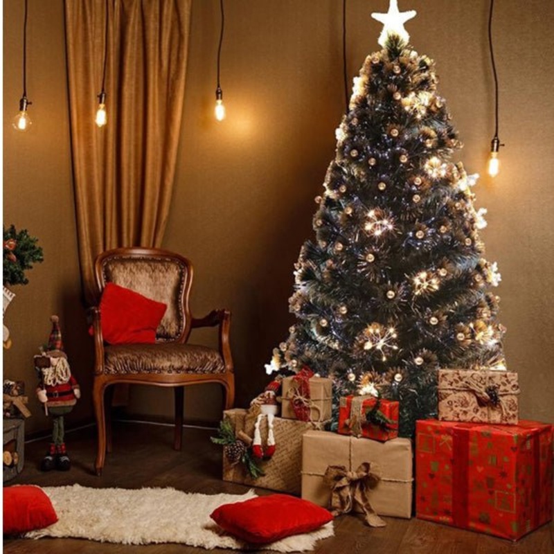90cm Green Christmas Tree with Ultra Bright Warm White Fibre Optic LED Lights and Gold Balls