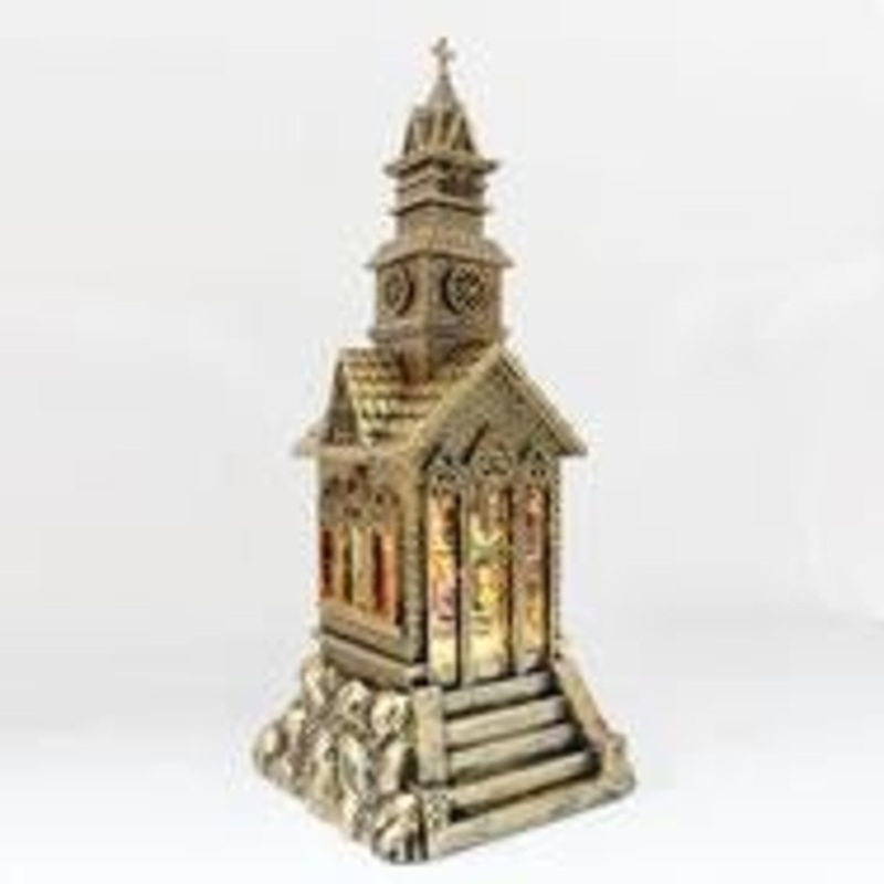 Christmas Church Water Lantern with Music LED Light And Swirling Confetti