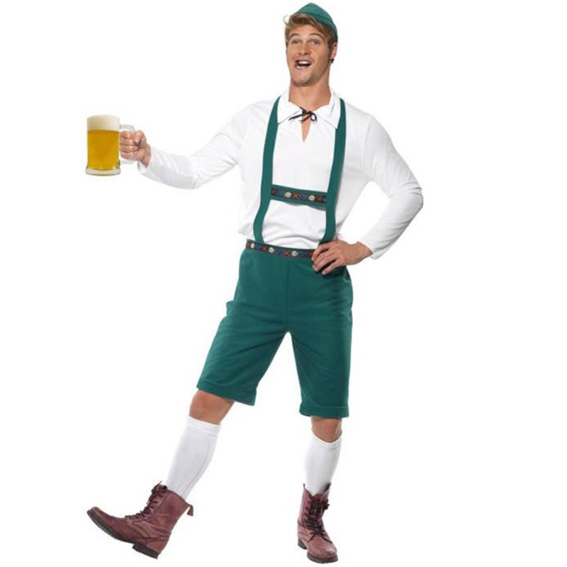 German Mens Green Lederhosen Fancy Dress Oktoberfest Costume