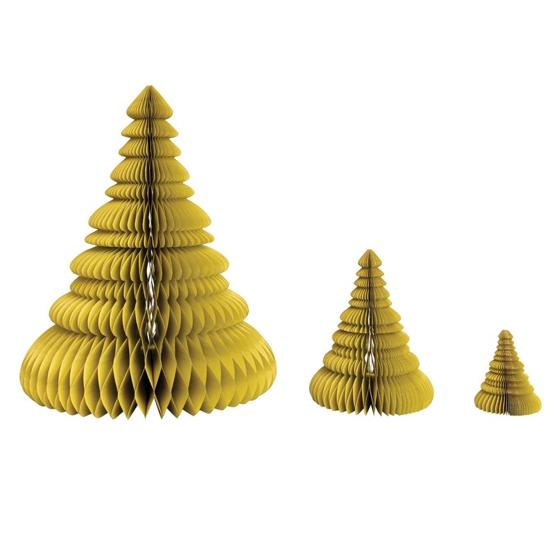 Handmade Recycled Paper Folding Honeycomb Trees w/ Glitter, Chartreuse, Set of 3
