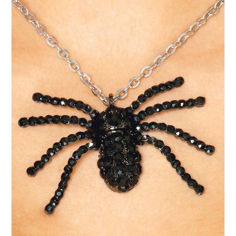 Jeweled Black Widow Spider Necklace