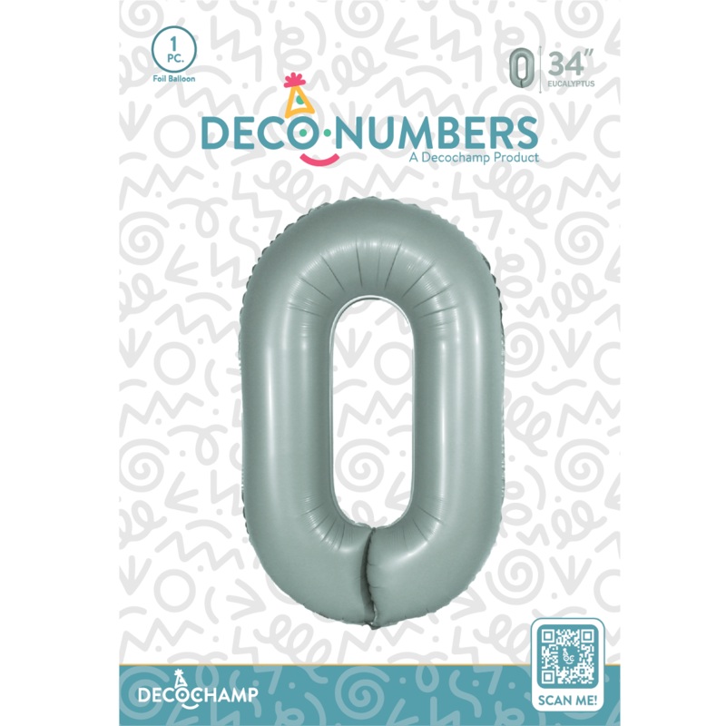 Number 0 Eucalyptus  Foil Balloon 34" (Single Pack) DECONUMBER