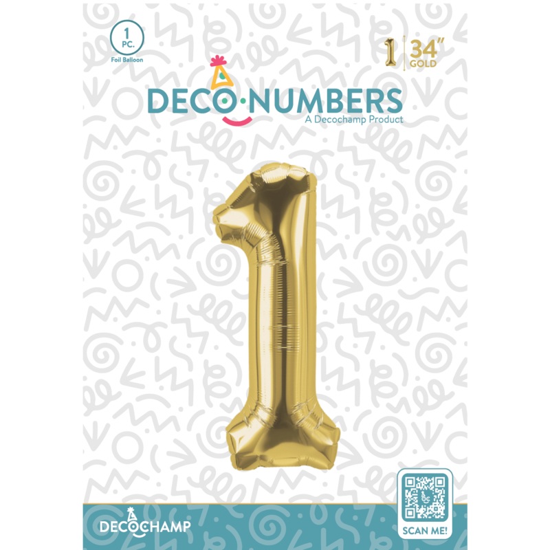 Number 1 Gold Foil Balloon 34" (Single Pack) DECONUMBER