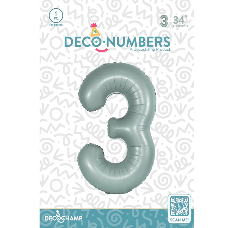 Number 3 Eucalyptus Foil Balloon 34" (Single Pack) DECONUMBER