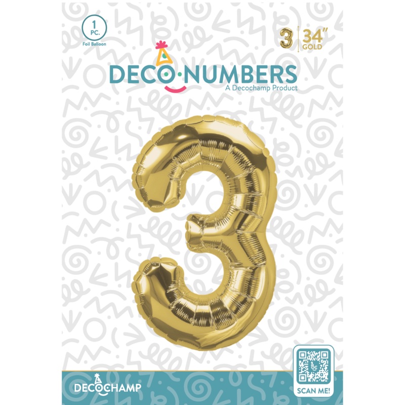 Number 3 Gold Foil Balloon 34" (Single Pack) DECONUMBER