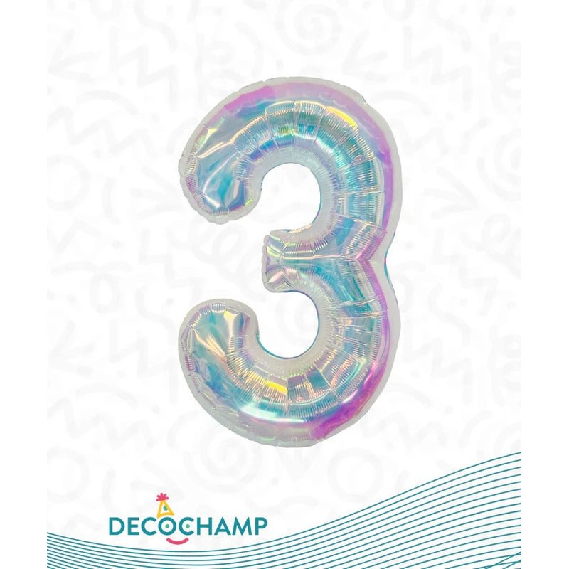 Number 3 Iridescent Foil Balloon 34" (Single Pack) DECONUMBER