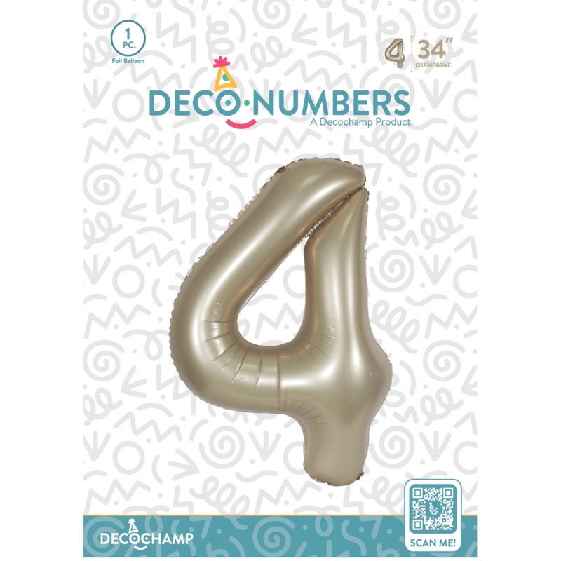 Number 4 Champagne Foil Balloon 34" (Single Pack) DECONUMBER
