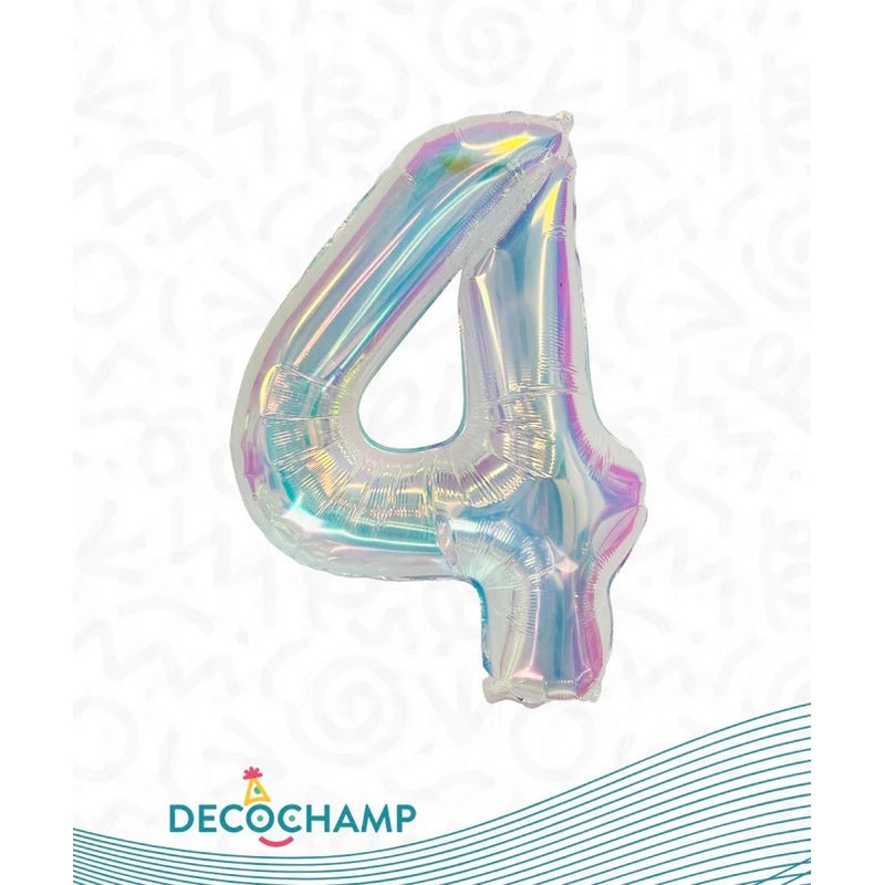 Number 4 Iridescent Foil Balloon 34" (Single Pack) DECONUMBER