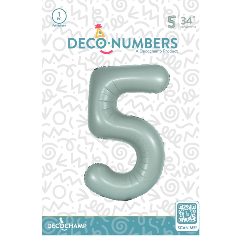 Number 5 Eucalyptus Foil Balloon 34" (Single Pack) DECONUMBER