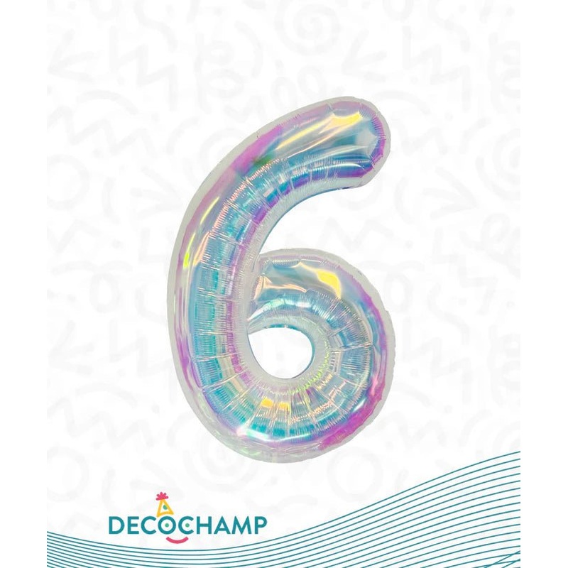 Number 6 Iridescent Foil Balloon 34" (Single Pack) DECONUMBER