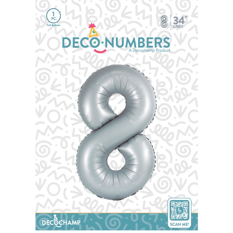 Number 8 Grey Foil Balloon 34" (Single Pack) DECONUMBER