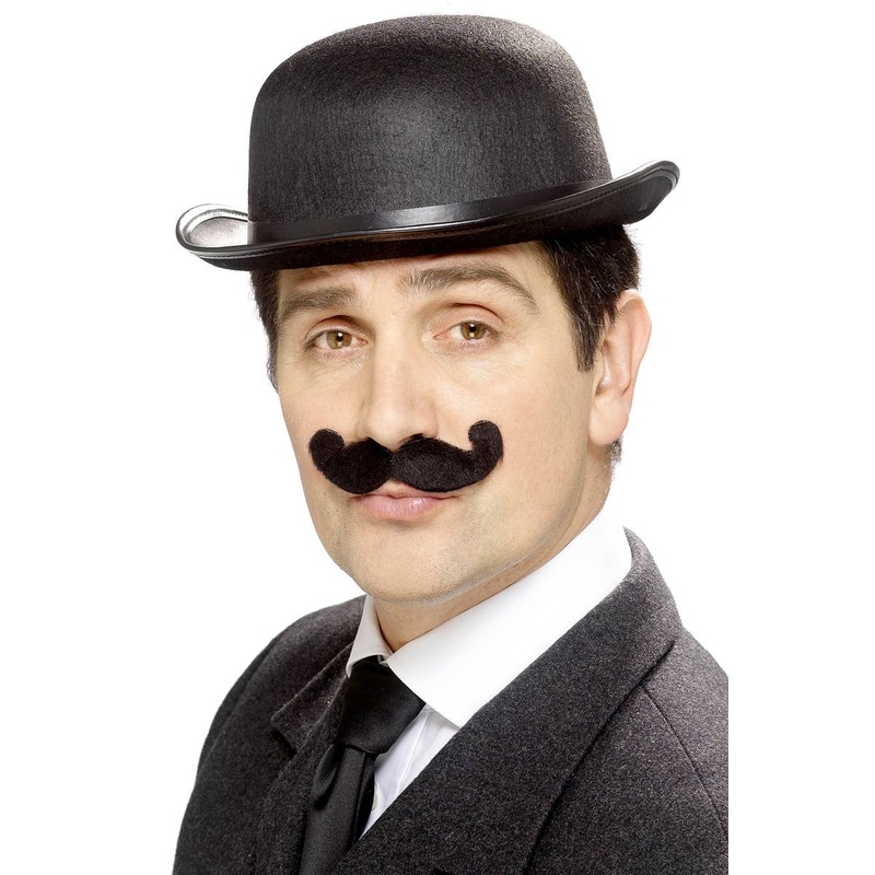 Old England Curled Black Stick On Fake Moustache