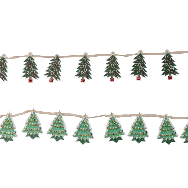 Printed Recycled Paper Tree Garland w/ Embroidery