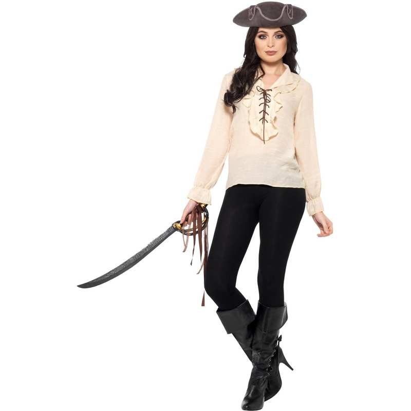 Ruffled Ivory White Plus Size Womens Pirate Costume Shirt