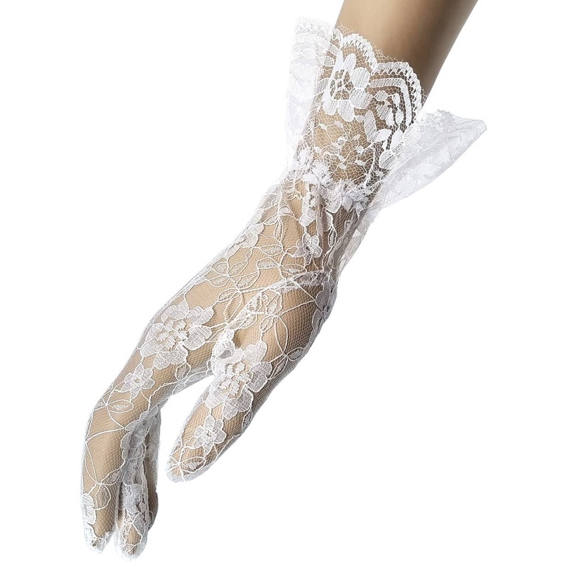 Ruffled White Lace Costume Gloves