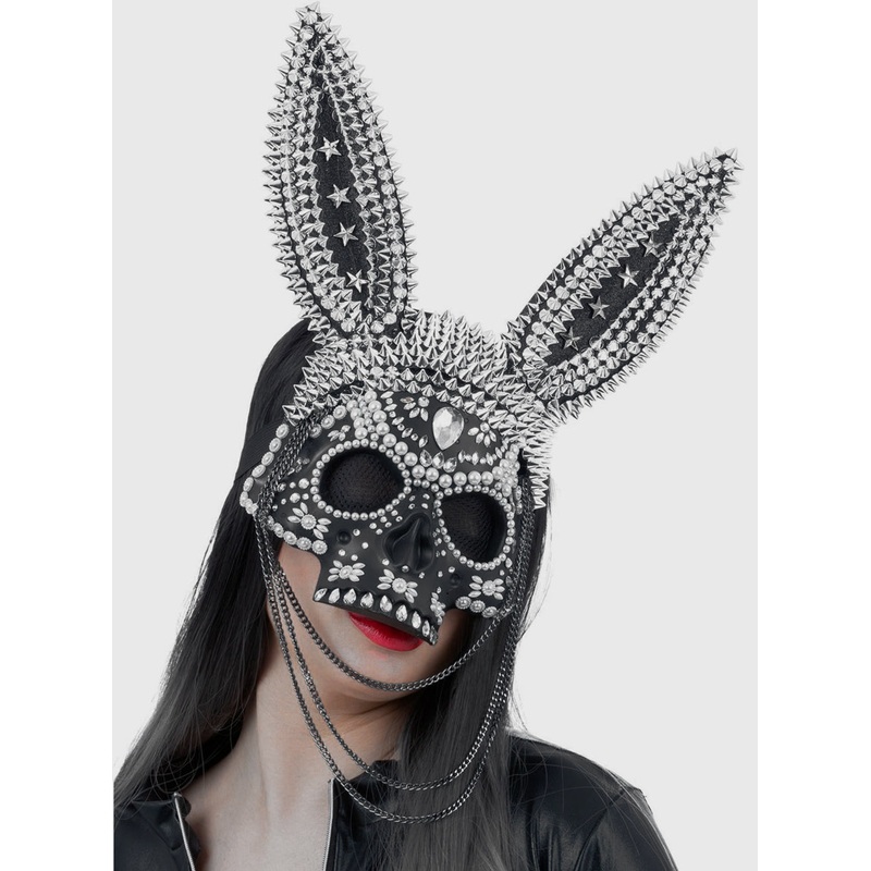 Skeleton Bunny Womens Spikey Jewelled Halloween Costume Mask