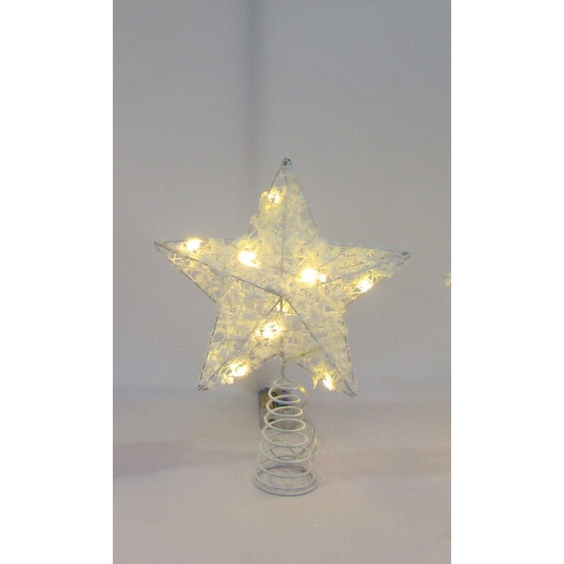 White Metal Wire Glitter Light Up Star Tree Topper with 10 LED lights