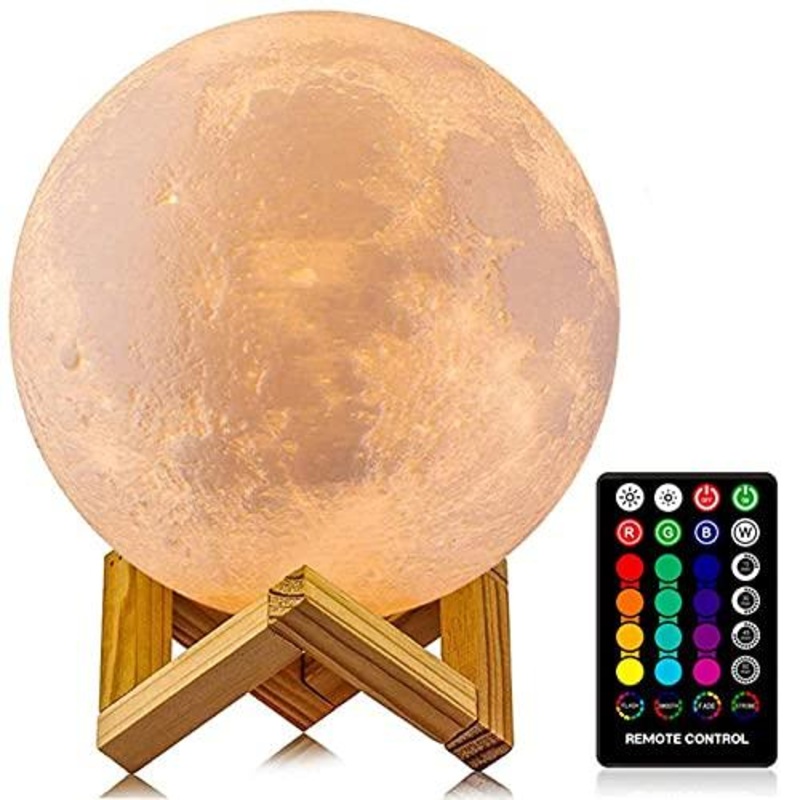 16 Colors LED Night Light 3D Printing Moon Light with Stand & Remote/Touch Control and USB Rechargeable, Moon Light Lamps for kids friends Birthday Gifts