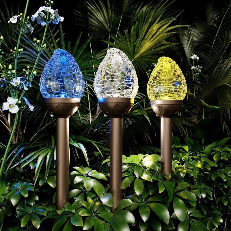 3PCS Solar Lights Outdoor, Cracked Glass Ball Solar Garden Lights, Cold White/Color Changing Lights Outdoor,Garden LED Lights for Path, Patio, Yard