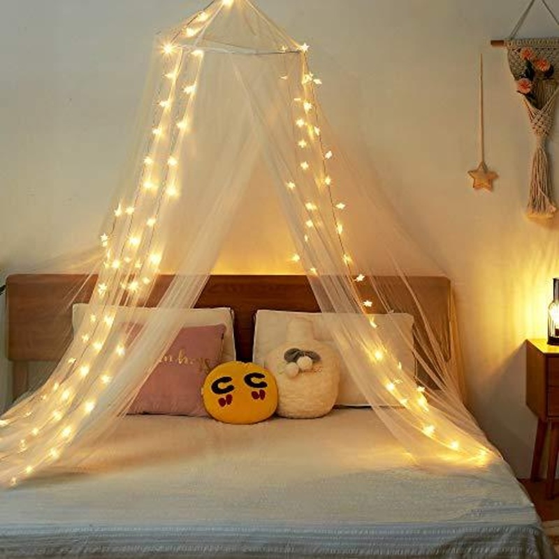 Bed Canopy with 100 LED Star String Lights Battery Operated, Perfect for Dome Bed and Kids Bed