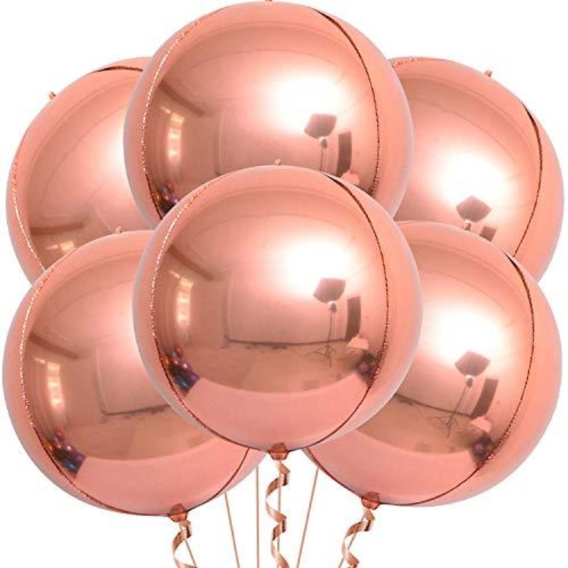 Big, Rose Gold Foil Balloon - Pack of 6 | Rose Gold Metallic Balloon for Rose Gold Party Decorations | 4D Sphere Rose Gold Balloons | 360 Degree Rose Gold Mylar Balloons for Birthday, Bachelorette