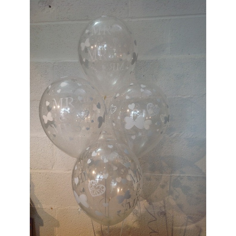 Clear Mr & Mrs Pearlised Balloons, Wedding Range (Helium Quality)UNFILLED