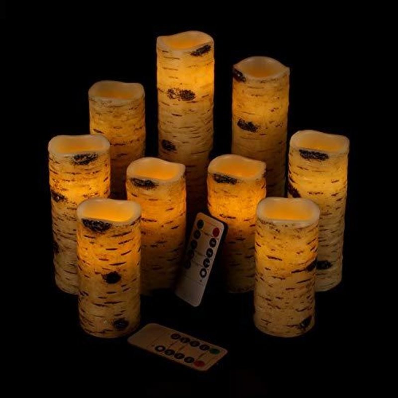 Flameless Candles Battery Operated Birch Candles Set of 9 Real Wax Pillar LED Candles with 10-Key Remote Control 2/4/6/8 Hours Timer