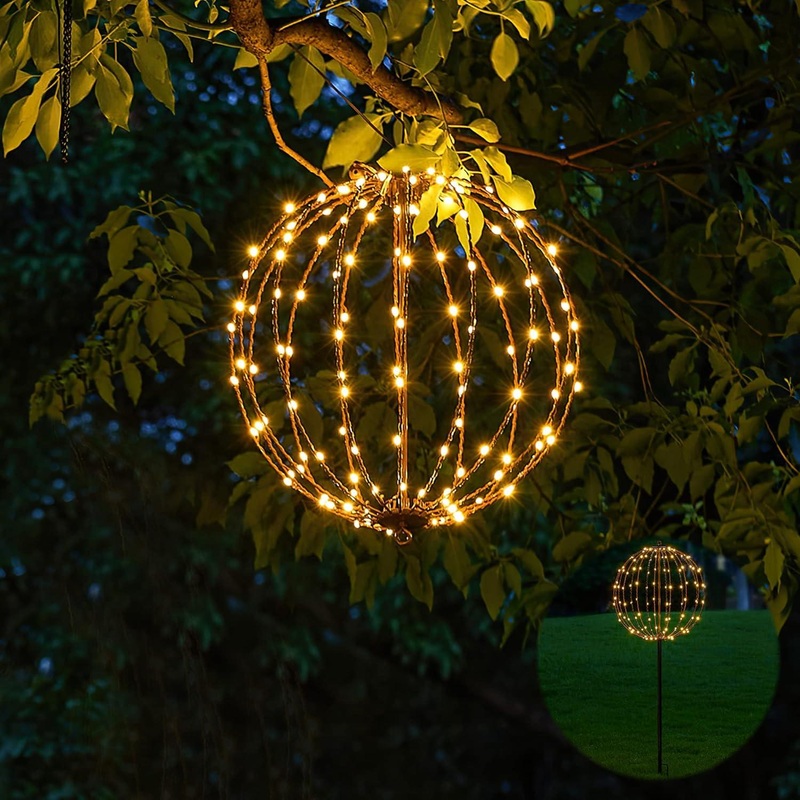 LED Light Ball Yard Decoration Pathway Lights Sphere Light Fold Flat Metal Frame Indoor Outdoor Waterproof Garden Lights