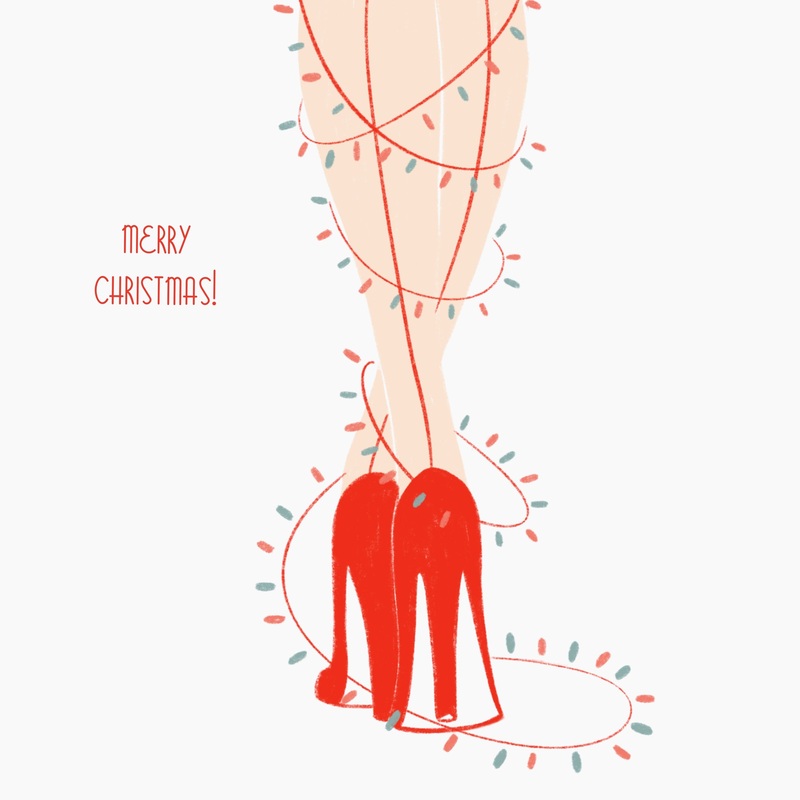 Merry Christmas Lady's Legs Tangled In Christmas Tree Card