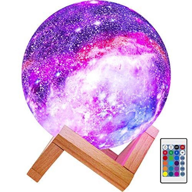 Moon Lamp Kids Night Light Galaxy Lamp 5.9 inch 16 Colors LED 3D Star Moon Light with Wood Stand, Remote & Touch Control USB Rechargeable Gift for Baby Girls Boys Birthday