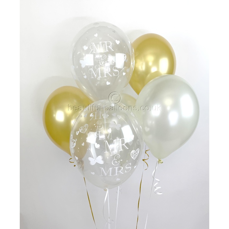 Mr & Mrs Pearlised Balloons, Gold & Ivory Wedding (Helium Quality)UNFILLED