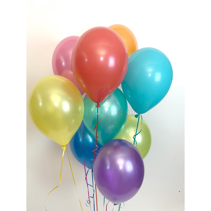 Multi Coloured Rainbow Set of Pearlised,  UNFILLED Helium Quality Latex Balloons
