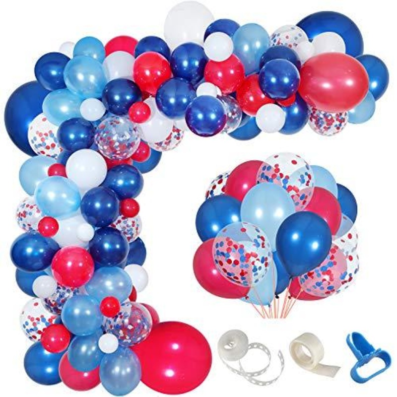 Navy Blue Red White Balloon Garland Kit,139 Pack Navy Red White Confetti Balloon for Boy Blue Birthday Baseball Nautical Theme Party American Flag Party