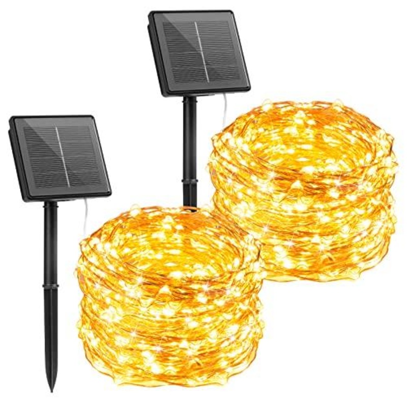 Outdoor Solar String Lights, 2 Pack 33Feet 100 Led Solar Powered Fairy Lights with 8 Modes Waterproof Decoration