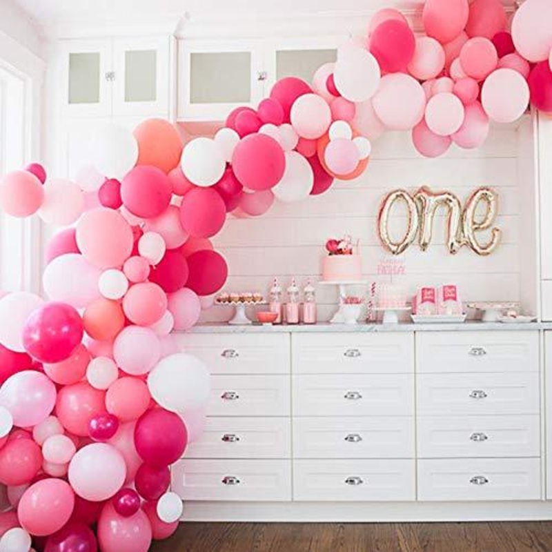 Pink Balloon Garland 120 Pack Latex Balloons 10 Inch - Baby Pink Balloons Round Balloon Macaron 6 Colors for Baby Shower Girl Party Decoration Birthday Wedding